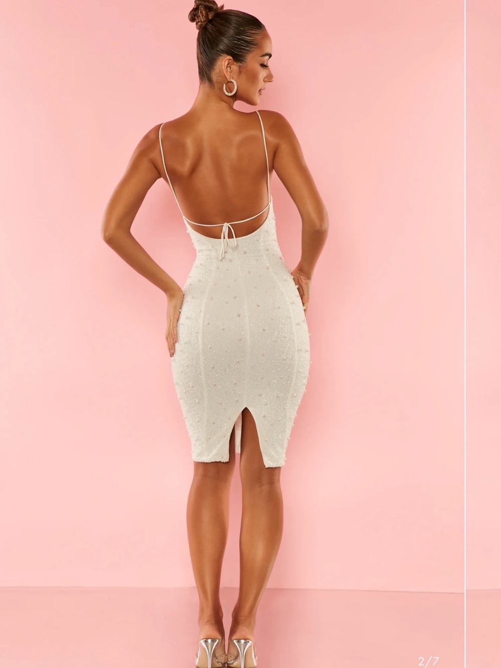 Oh Polly Riviera Strappy Midi Dress White Beaded Engagement Bridal Shower Size 4 - Picture 2 of 13